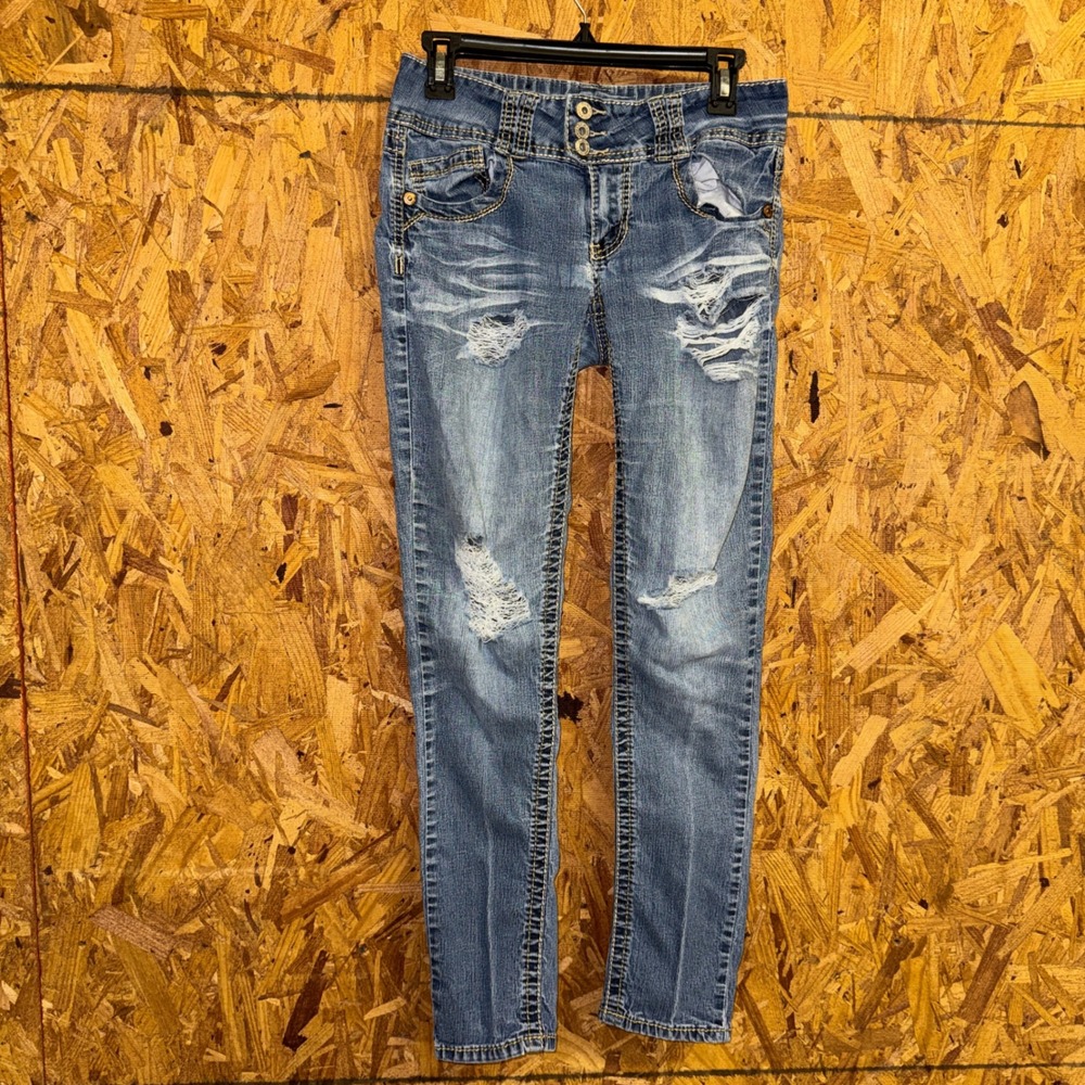 Y2K Angels Distressed Denim Ripped Booty Jeans Skinny Skater Grunge Juniors 9